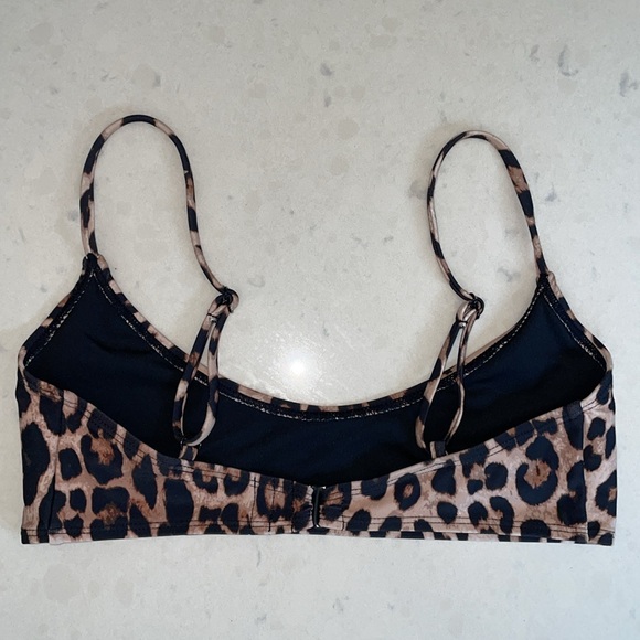 NWT Good American Deep Scoop Neck Bikini Top, Leopard Print. Size 1 / Small. - Picture 4 of 8